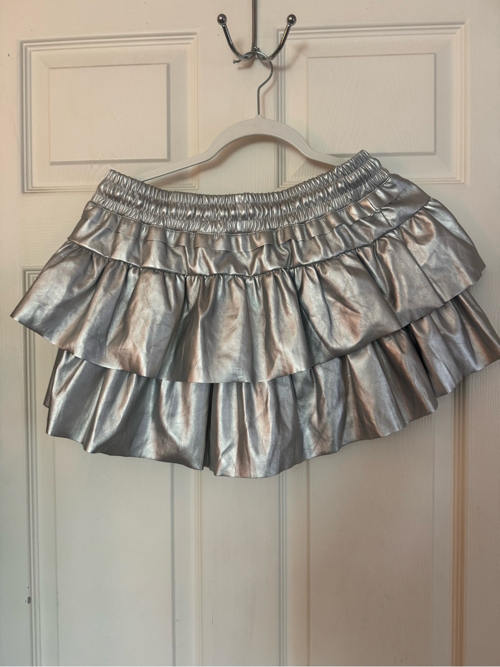 Metallic Silver Ruffled Mini Skirt - Picture 2 of 2